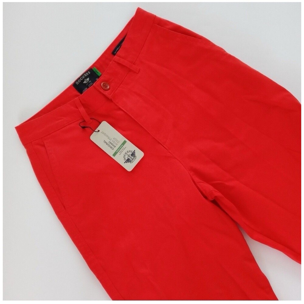 Dockers High Straight Cropped Pants Red Cotton Hemp Stretch Casual Size 4 W27